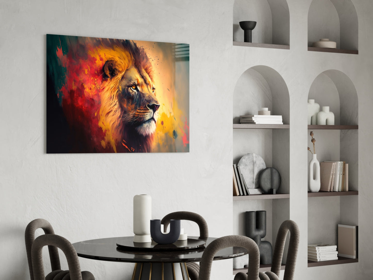 Ember Red Yellow Mane Lion Profile Glass Wall Art
