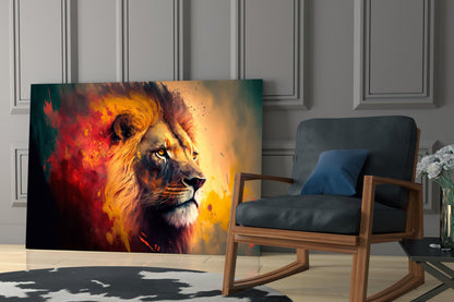 Ember Red Yellow Mane Lion Profile Glass Wall Art