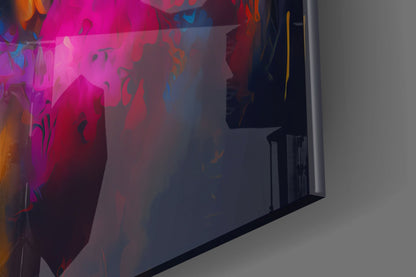 Neon Purple Feathered Owl Face Glass Wall Art