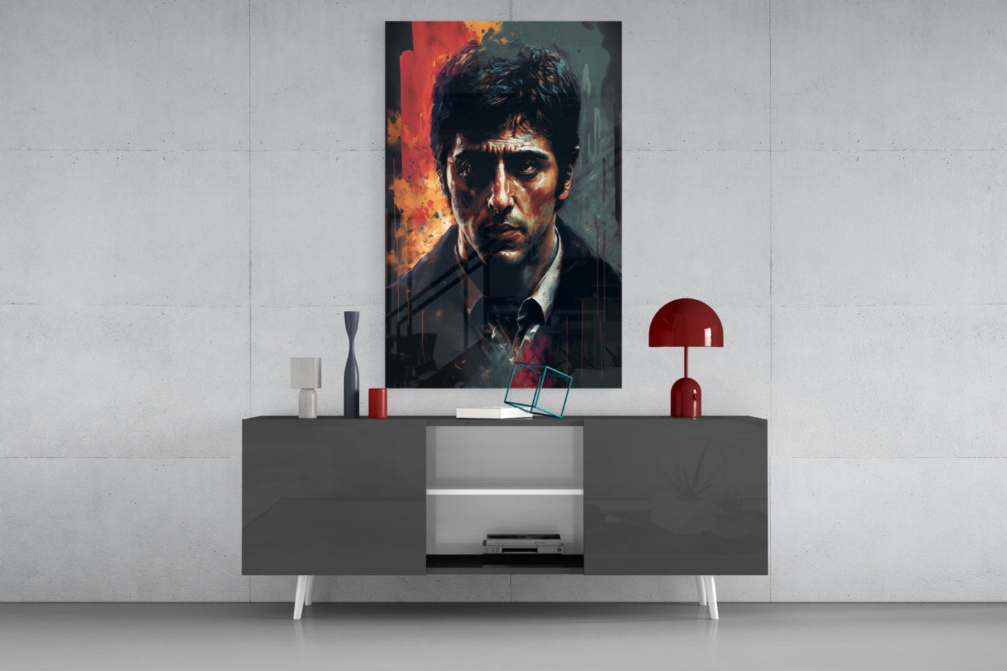 Red Splash Suited Actor Portrait Glass Wall Art
