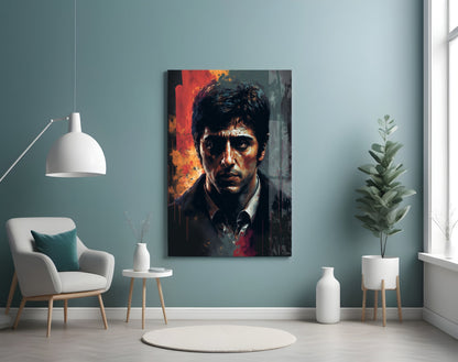 Red Splash Suited Actor Portrait Glass Wall Art