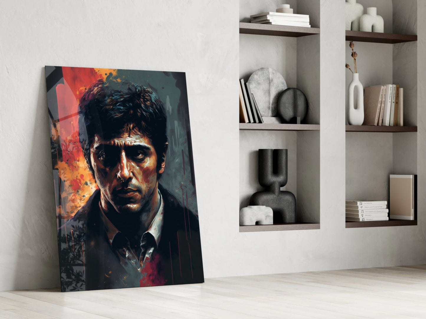 Red Splash Suited Actor Portrait Glass Wall Art