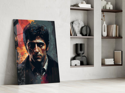 Red Splash Suited Actor Portrait Glass Wall Art