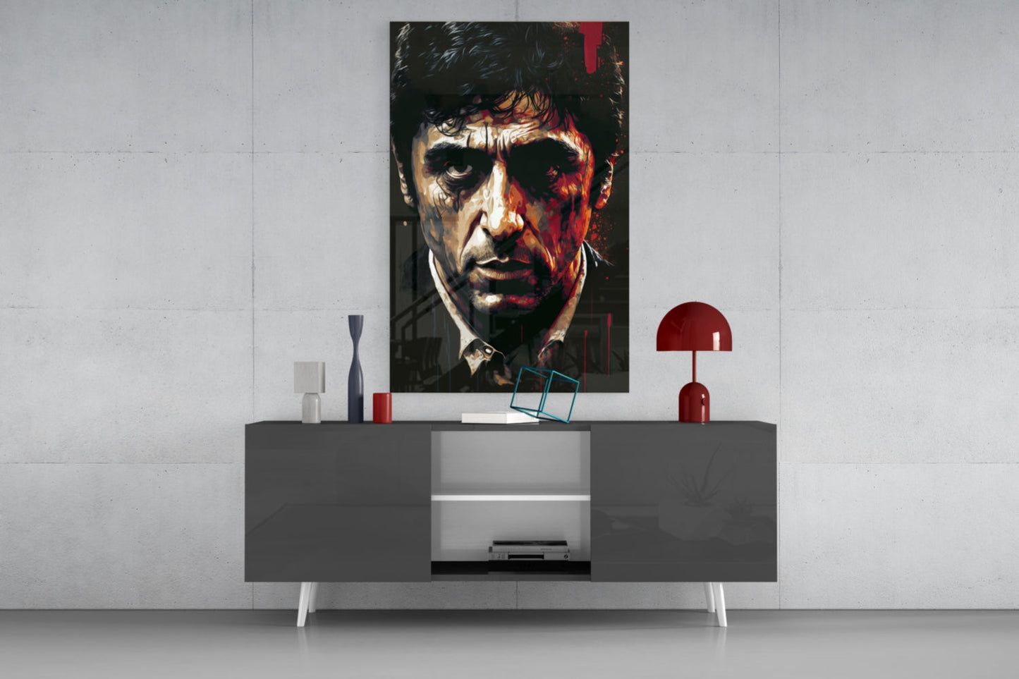 Crimson Drip Noir Actor Face Glass Wall Art