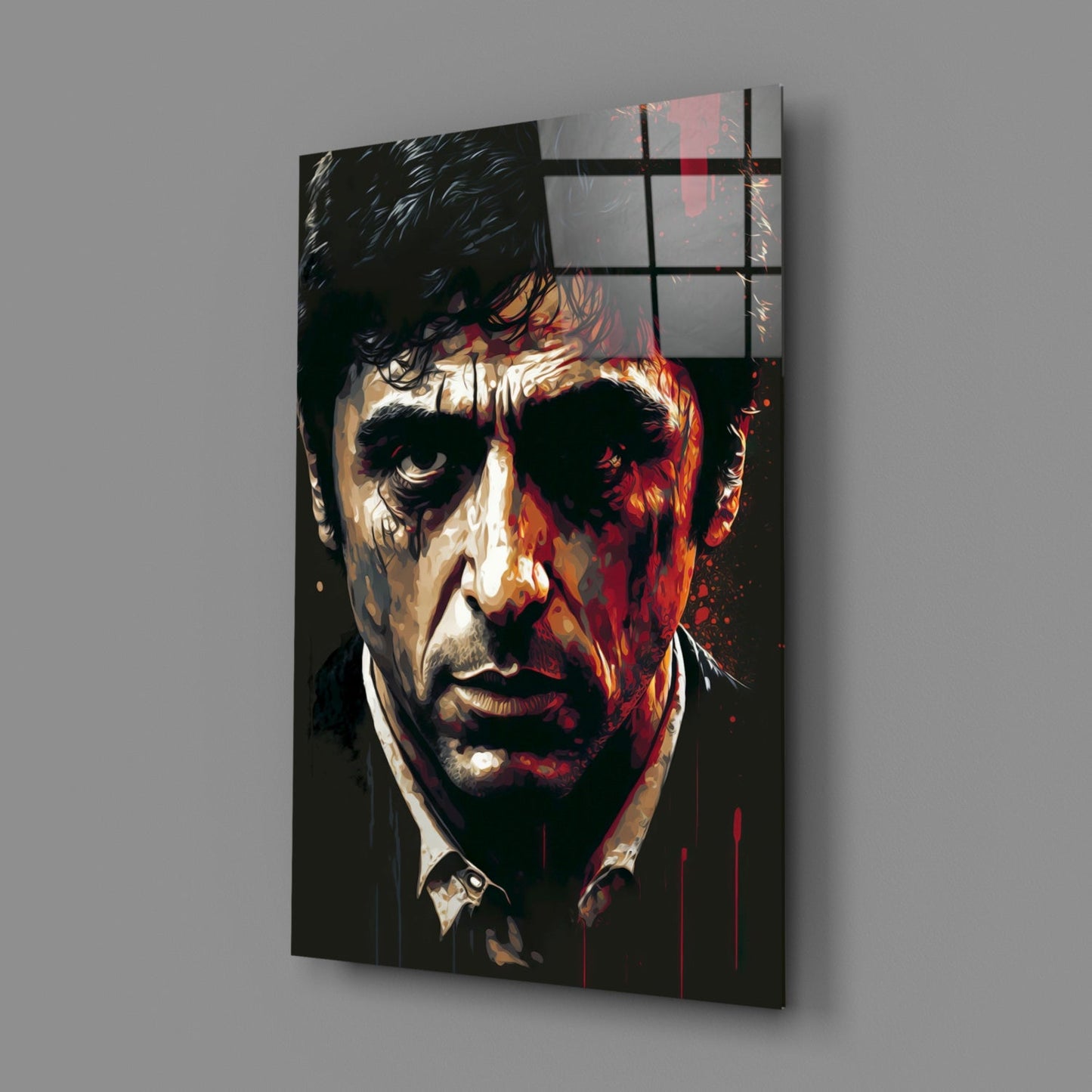 Crimson Drip Noir Actor Face Glass Wall Art