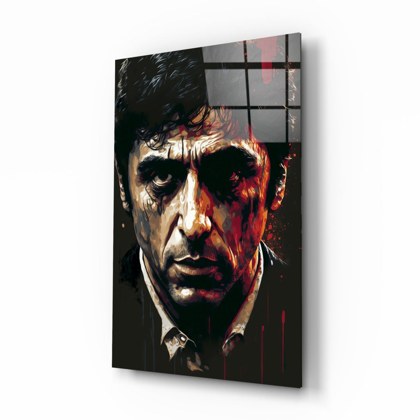 Crimson Drip Noir Actor Face Glass Wall Art