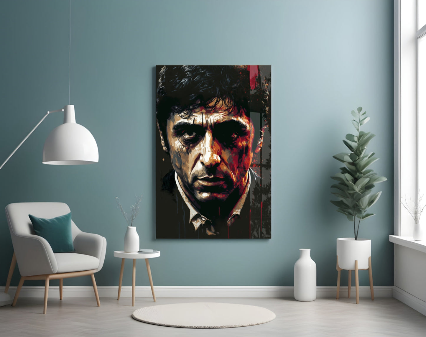 Crimson Drip Noir Actor Face Glass Wall Art