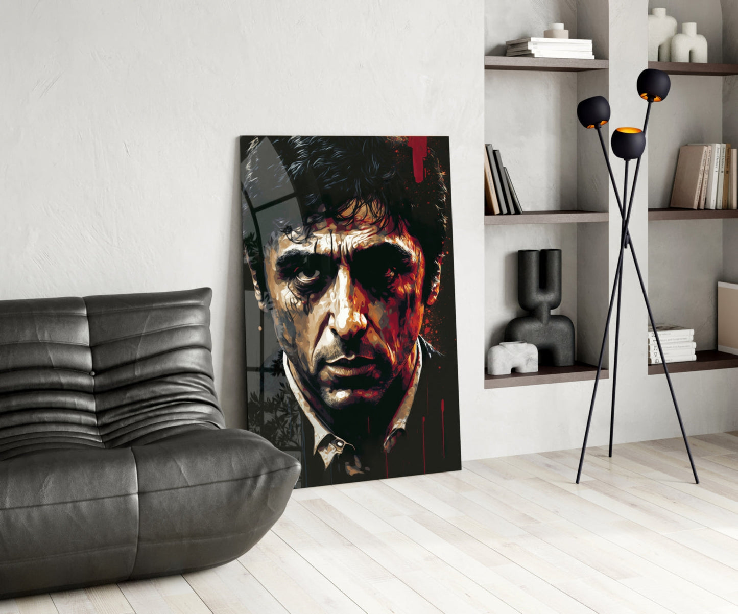 Crimson Drip Noir Actor Face Glass Wall Art