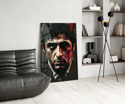 Crimson Drip Noir Actor Face Glass Wall Art