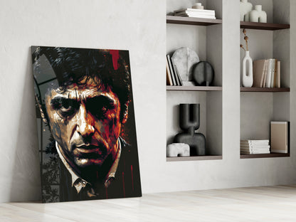 Crimson Drip Noir Actor Face Glass Wall Art