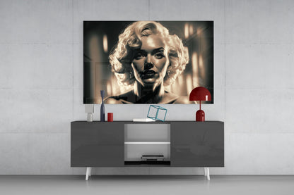 Sepia Glamour Blonde Portrait Glass Wall Art