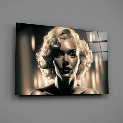 Sepia Glamour Blonde Portrait Glass Wall Art