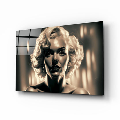 Sepia Glamour Blonde Portrait Glass Wall Art