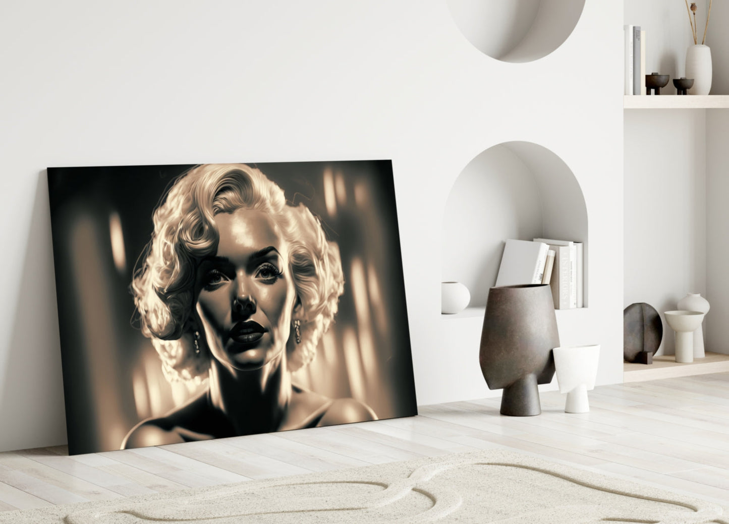 Sepia Glamour Blonde Portrait Glass Wall Art