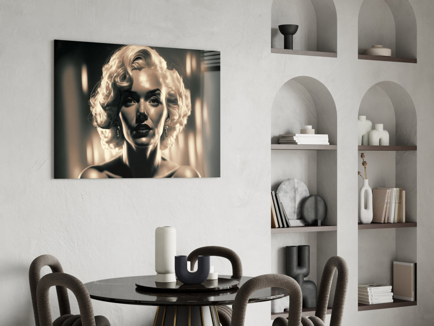 Sepia Glamour Blonde Portrait Glass Wall Art