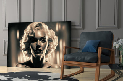 Sepia Glamour Blonde Portrait Glass Wall Art