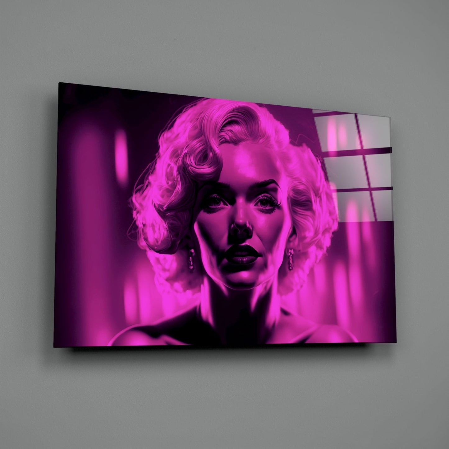 Neon Pink Blonde Portrait Glass Wall Art