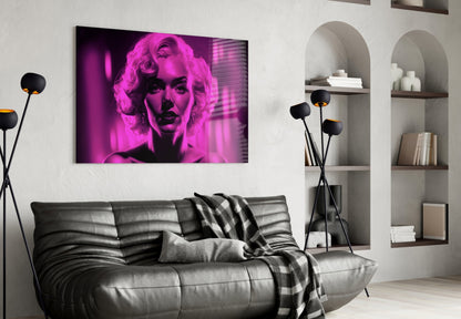 Neon Pink Blonde Portrait Glass Wall Art
