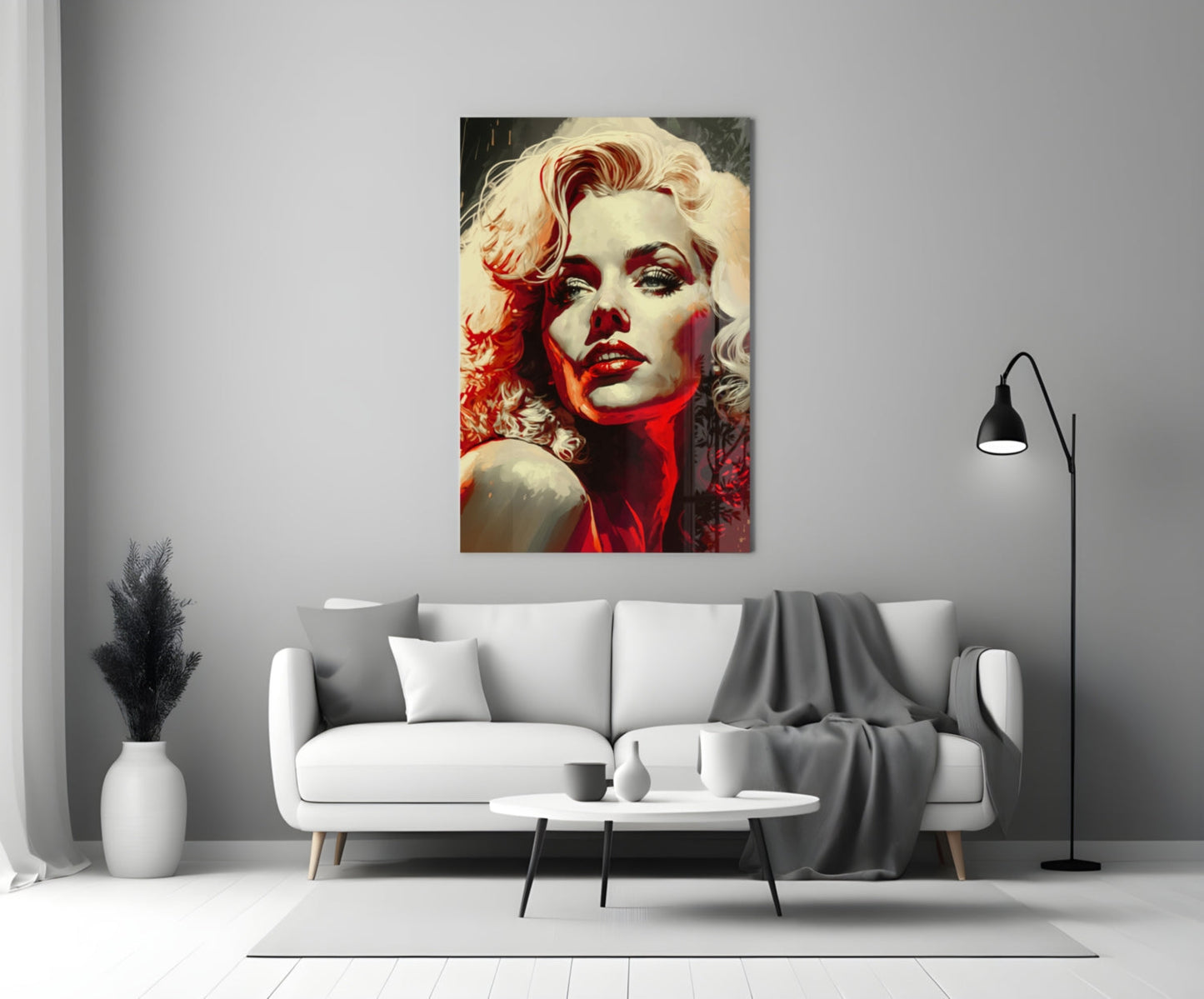 Red Glow Blonde Diva Glass Wall Art
