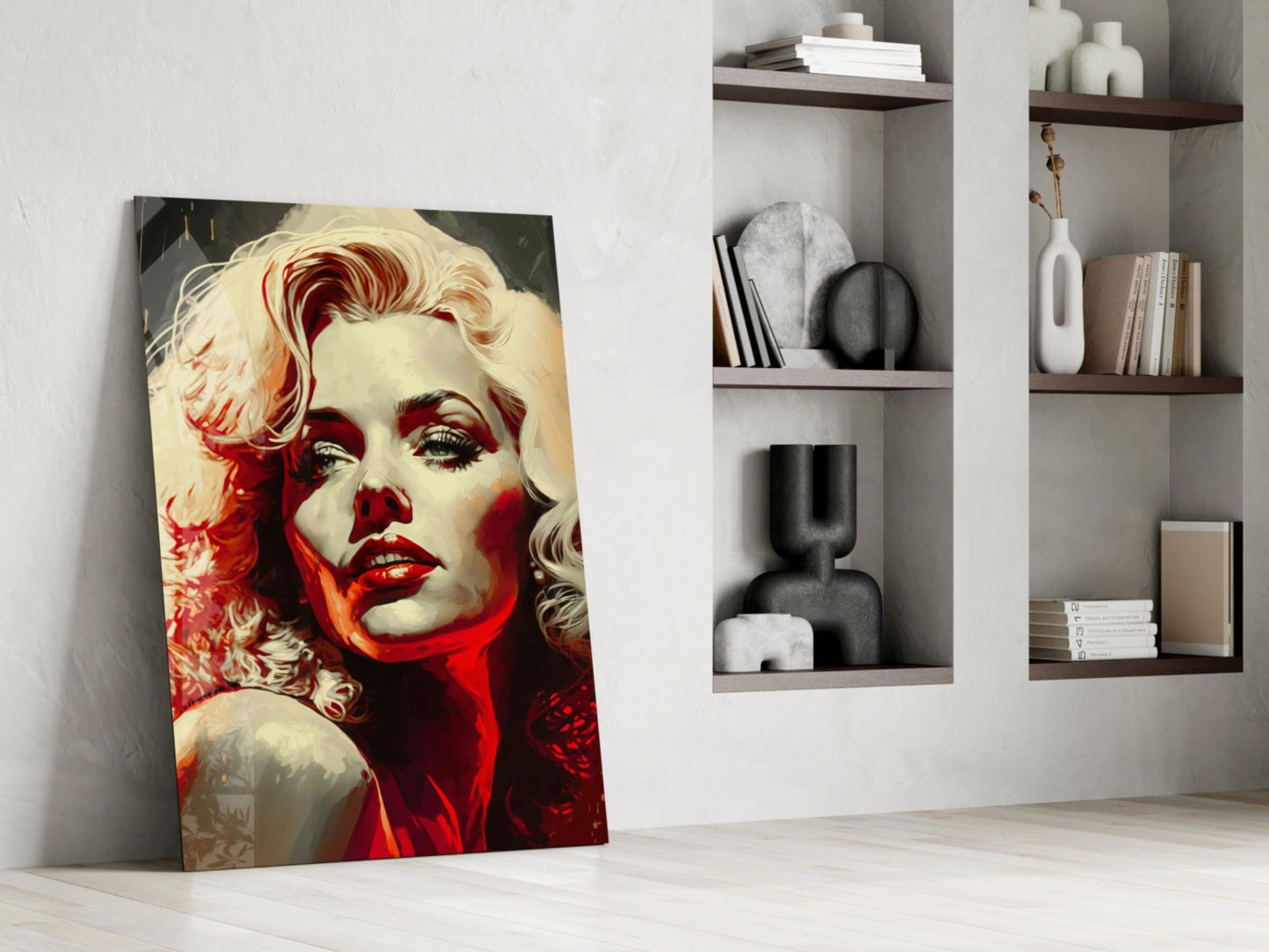 Red Glow Blonde Diva Glass Wall Art