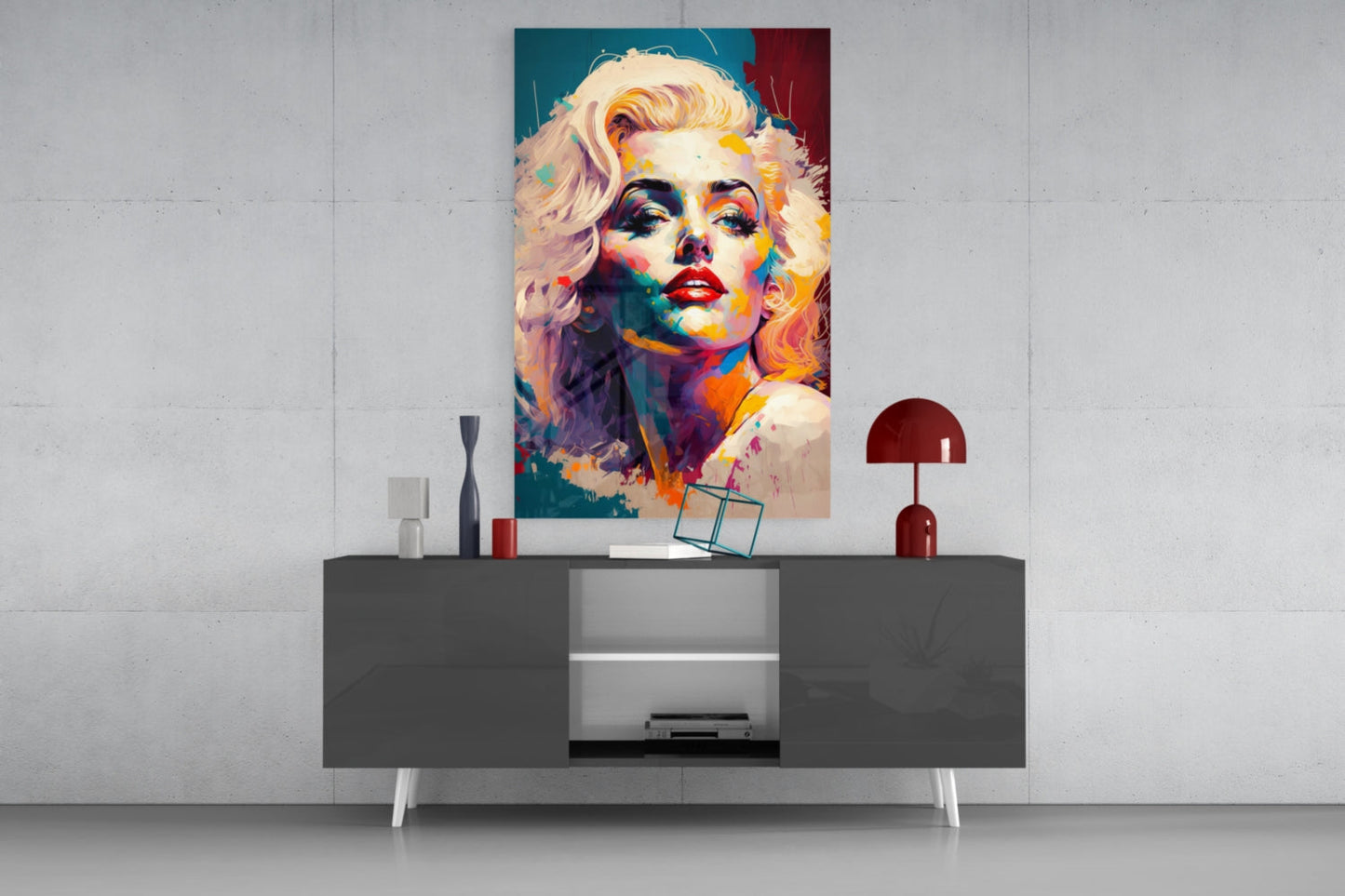 Teal Brushstroke Blonde Diva Glass Wall Art