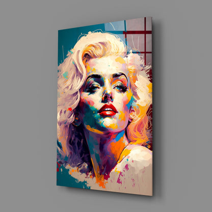 Teal Brushstroke Blonde Diva Glass Wall Art