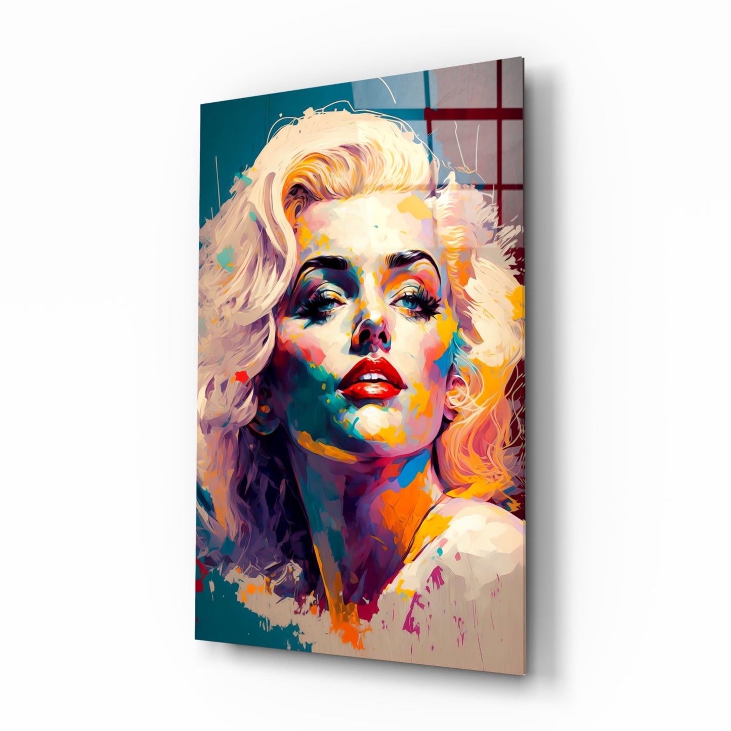 Teal Brushstroke Blonde Diva Glass Wall Art