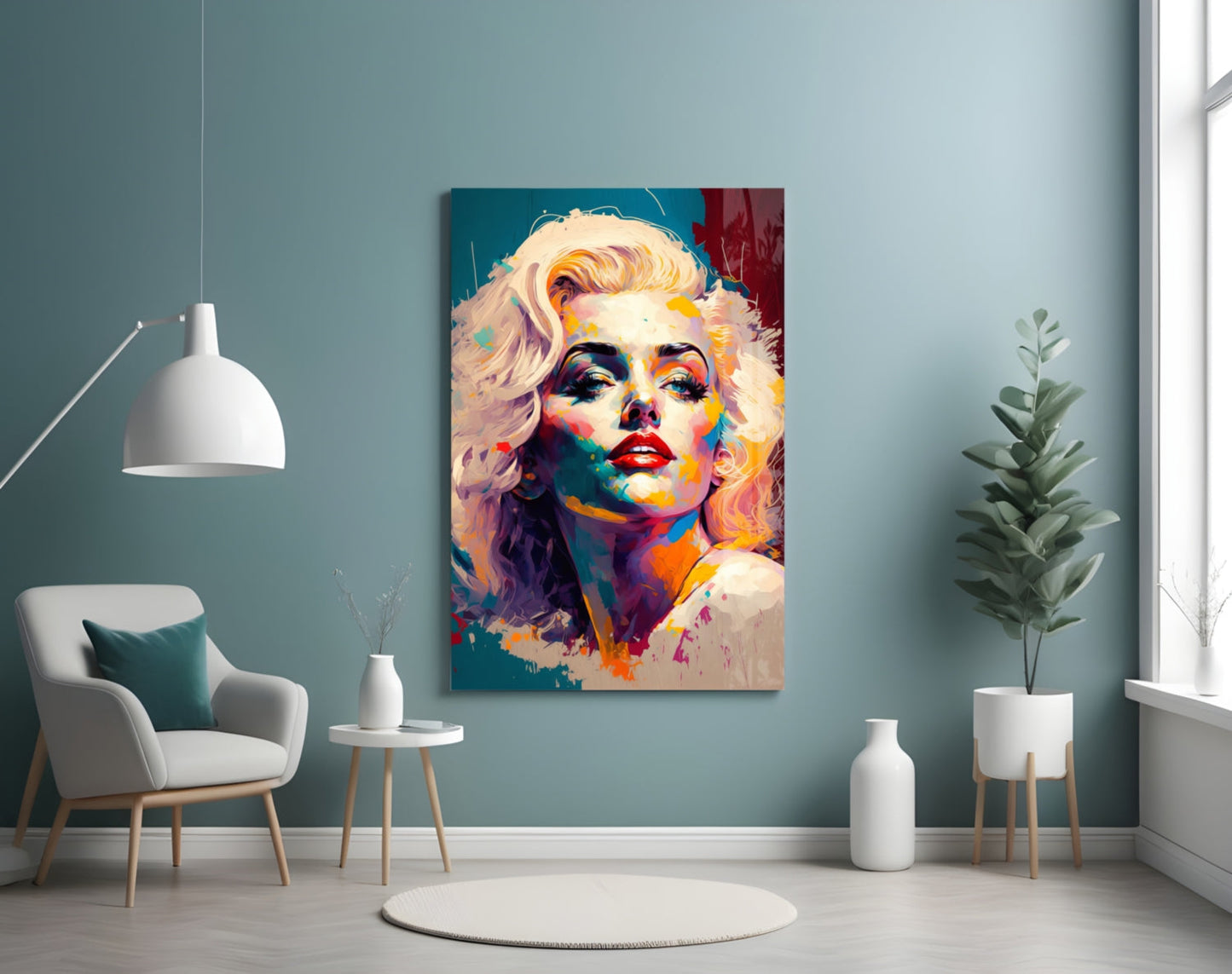 Teal Brushstroke Blonde Diva Glass Wall Art