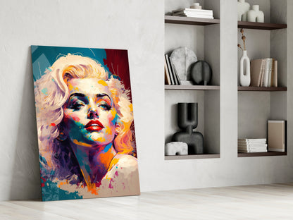 Teal Brushstroke Blonde Diva Glass Wall Art