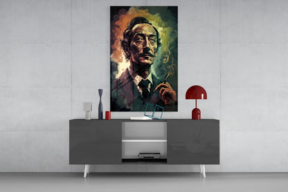 Mustached Man With Golden Smoke Swirl Glass Wall Art