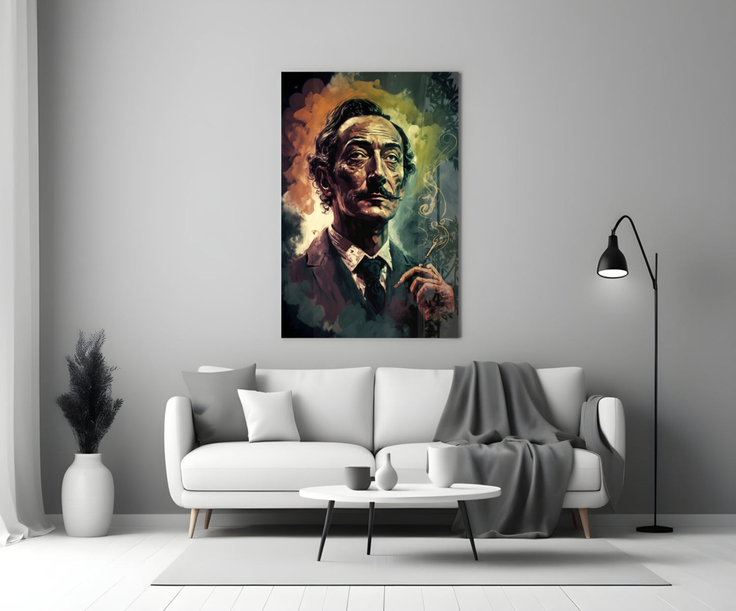 Mustached Man With Golden Smoke Swirl Glass Wall Art