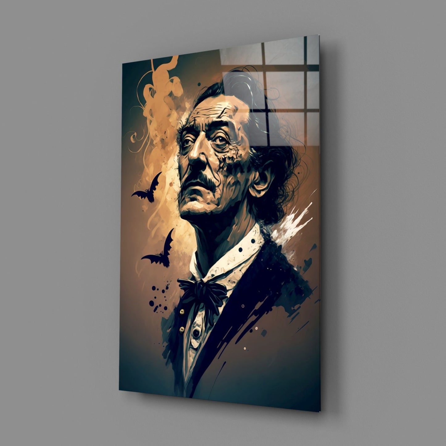 Bats And Bow Tie Sepia Surreal Portrait Glass Wall Art