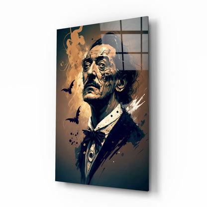 Bats And Bow Tie Sepia Surreal Portrait Glass Wall Art