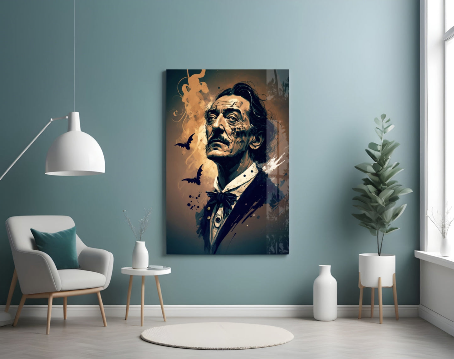 Bats And Bow Tie Sepia Surreal Portrait Glass Wall Art