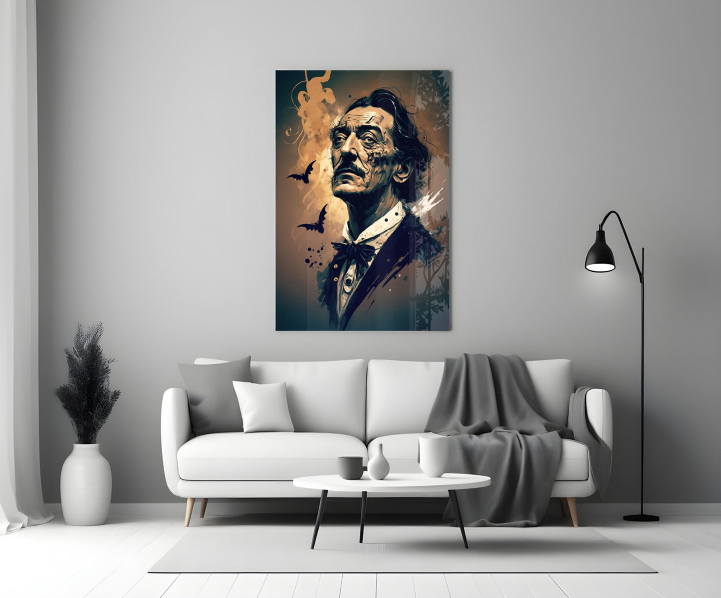 Bats And Bow Tie Sepia Surreal Portrait Glass Wall Art