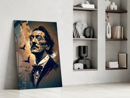 Bats And Bow Tie Sepia Surreal Portrait Glass Wall Art