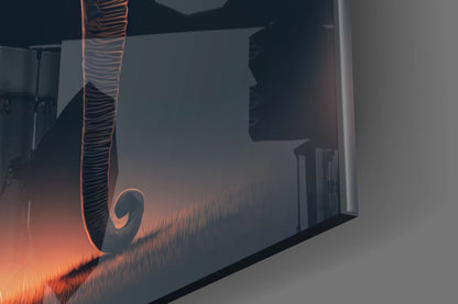 Blue Blossom Branch Walking Elephant Glass Wall Art