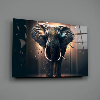 Front Facing Tusker Elephant In Mist Glass Wall Art