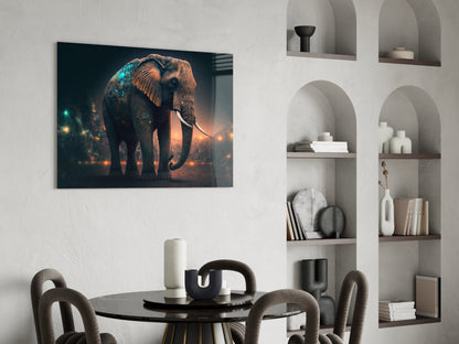 Glowing Ember City Night Elephant Glass Wall Art