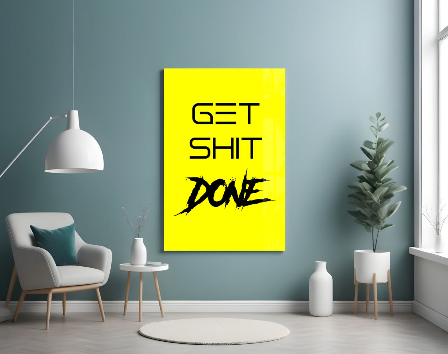 Get Shit Done Yellow Glass Wall Art