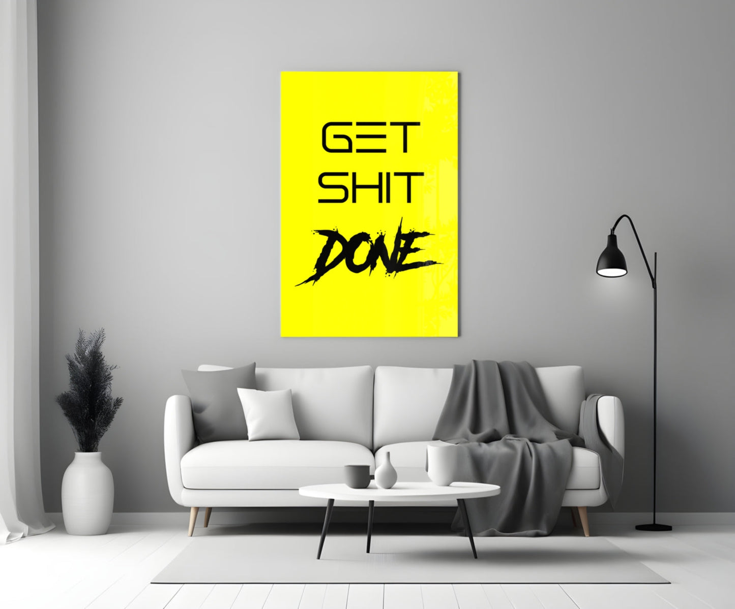 Get Shit Done Yellow Glass Wall Art