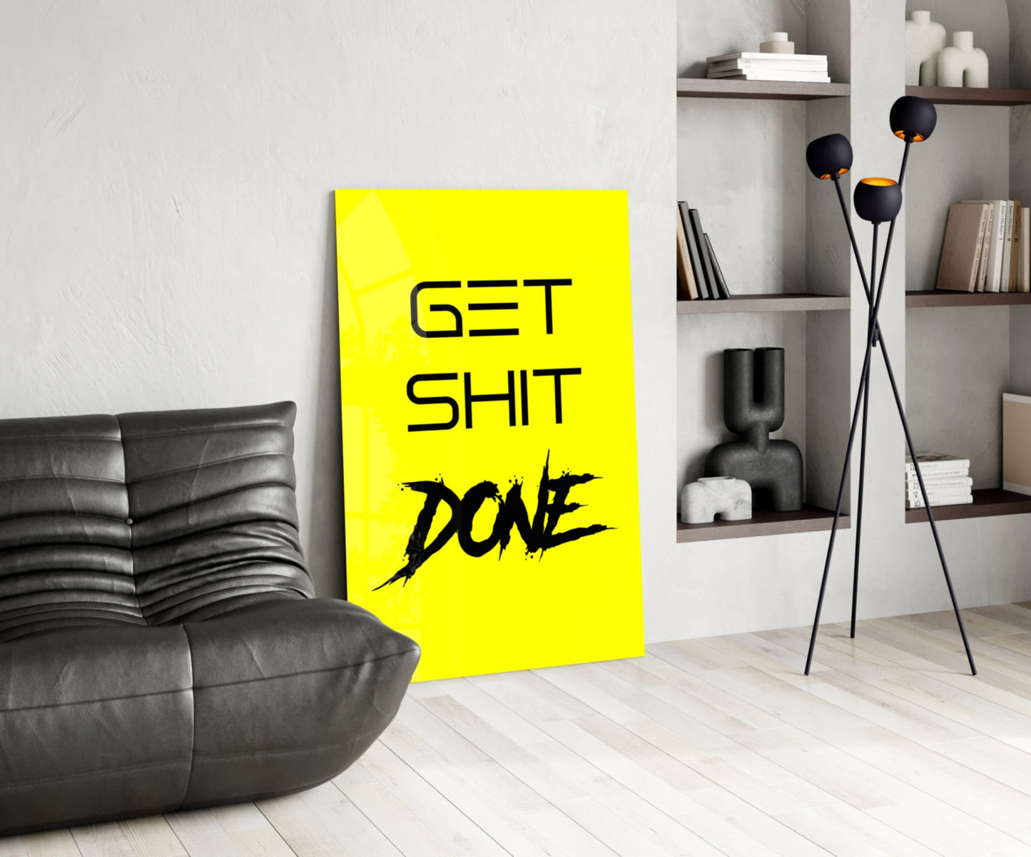 Get Shit Done Yellow Glass Wall Art