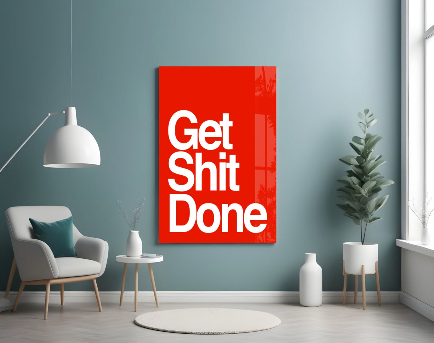 Get Shit Done Bold White Glass Wall Art