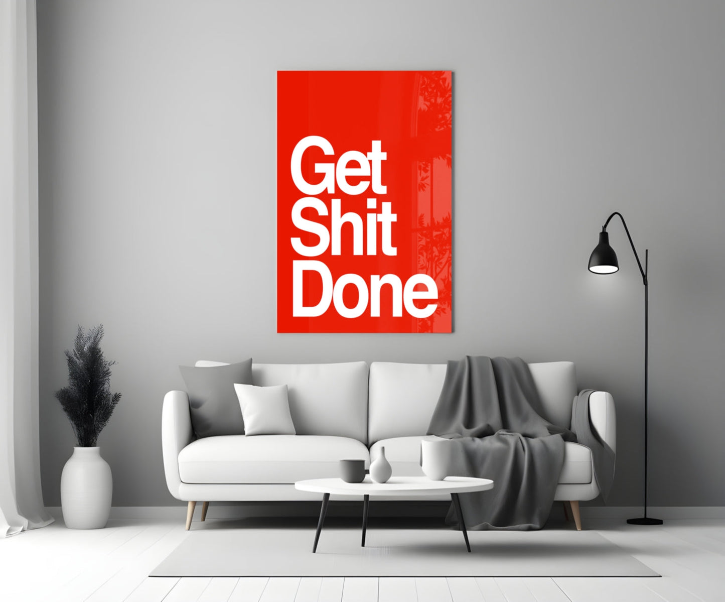 Get Shit Done Bold White Glass Wall Art