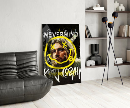 Grunge Guitarist Portrait Glass Wall Art || Designer Collection