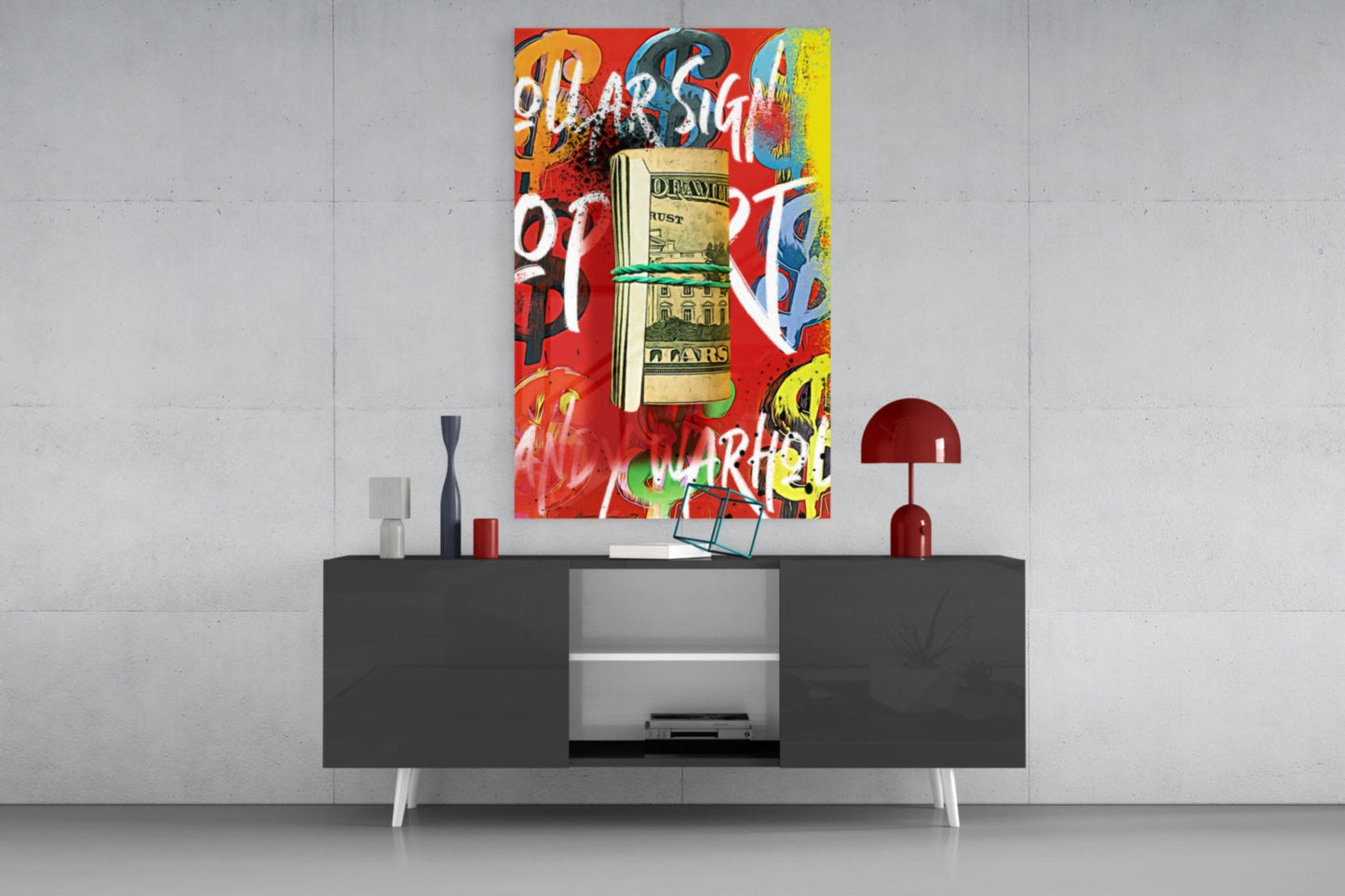 Pop Art Cash Roll Portrait Glass Wall Art || Designer Collection