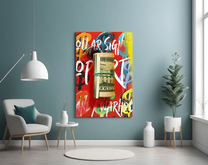 Pop Art Cash Roll Portrait Glass Wall Art || Designer Collection