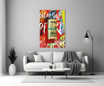 Pop Art Cash Roll Portrait Glass Wall Art || Designer Collection