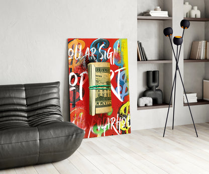 Pop Art Cash Roll Portrait Glass Wall Art || Designer Collection