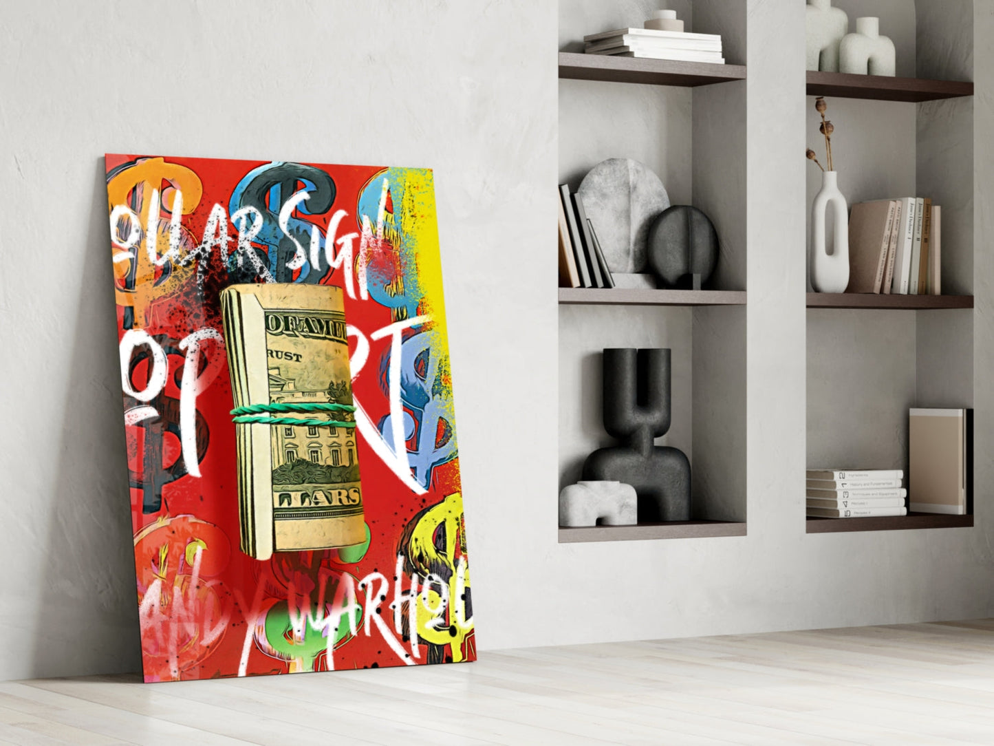 Pop Art Cash Roll Portrait Glass Wall Art || Designer Collection